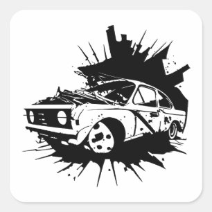 Bruten nedtonad bilvrak Automobile Clipart Fyrkantigt Klistermärke