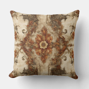 Bruten Orange Brown Cream Rust Baroque Blommigt Kudde