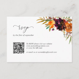 Bruten Orange Burgundy Rustic QR-kod Bröllop OSA Kort