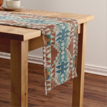 Bruten Orange Taupe Brown Teal Blue Tribal Art