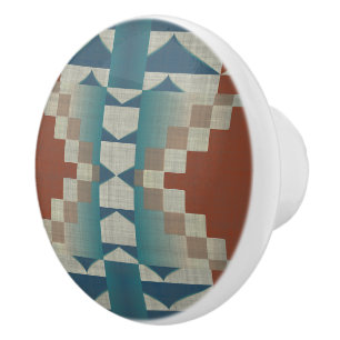 Bruten Orange Taupe Brown Teal Blue Tribal Art Knopp