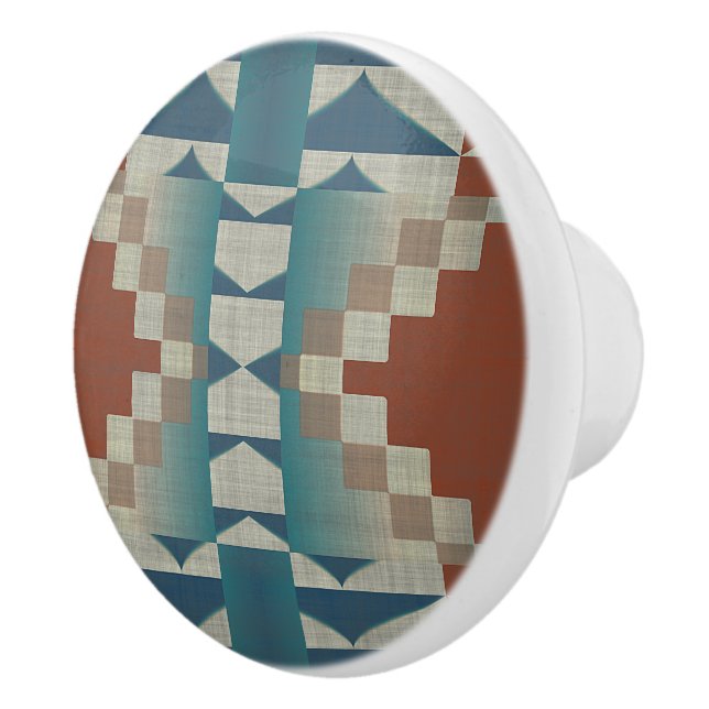 Bruten Orange Taupe Brown Teal Blue Tribal Art Knopp (Höger)