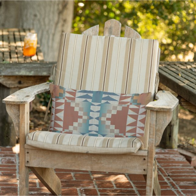 Bruten Orange Taupe Brown Teal Blue Tribal Art Lumbarkudde (Stol)