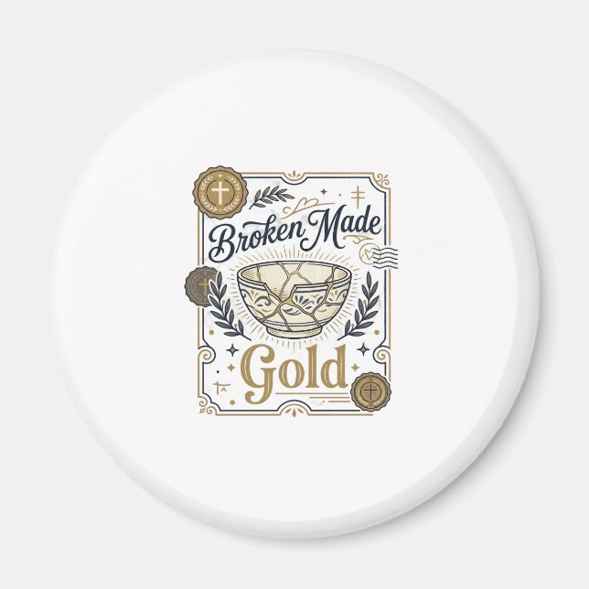 Brutet gjort guld Jesus Kintsugi Bruten Keramik Ch Magnet (Framsidan)