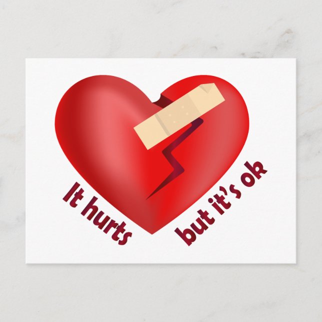 Brutet hjärta läkt med lapp och livscitat vykort (Framsida)