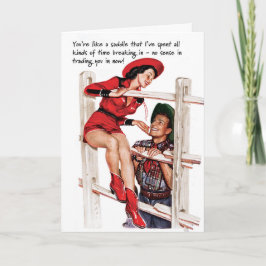 Brutet i Saddle 1950-talets Cowgirl Greeting Card Kort