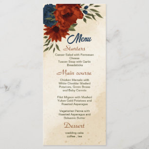 Brutet orange, blommor i marinen bröllop meny
