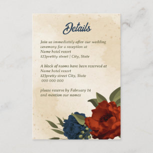 Brutet orange, blommor i marinen bröllop tilläggskort
