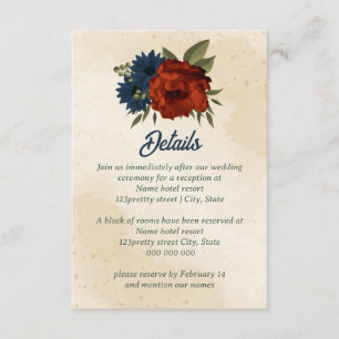 Brutet orange, blommor i marinen bröllop tilläggskort