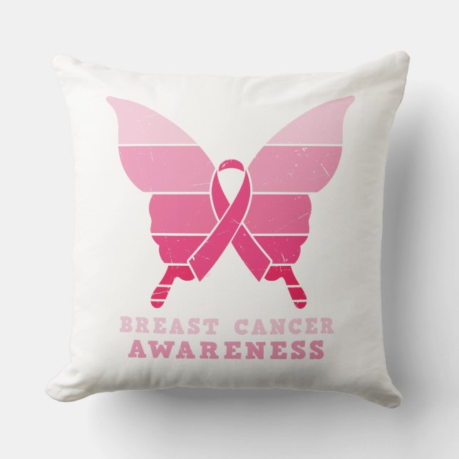 Bruttocancermedvetandehöjande fjäril - Rosa Ribbon Kudde (Framsida)