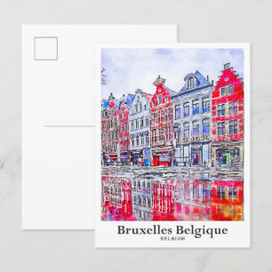 Bruxelles Belgique Belgique Travel Watercolor Vykort