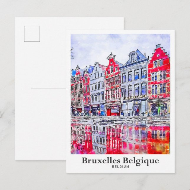 Bruxelles Belgique Belgique Travel Watercolor Vykort (Fram/baksida)