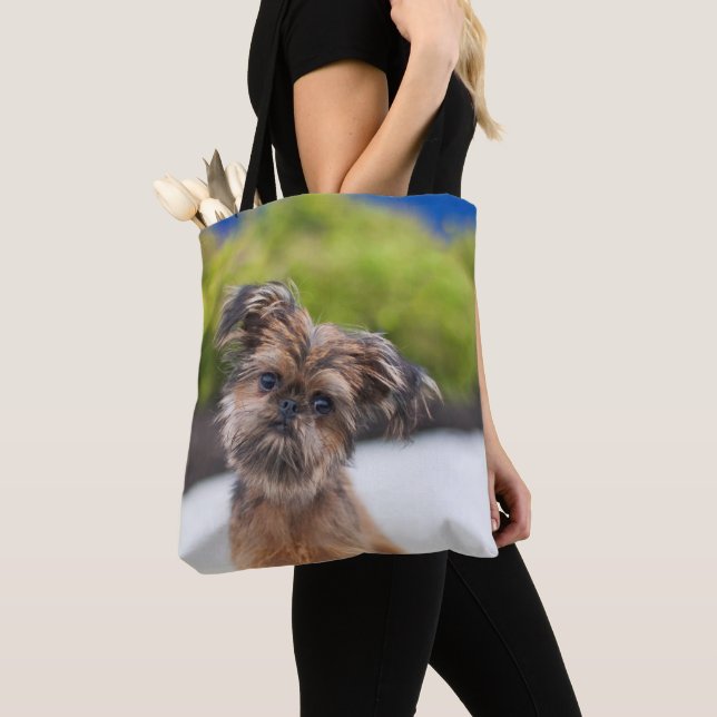 Bruxelles Griffon Cute Puppy Hund Tote Bag Tygkasse (Närbild)