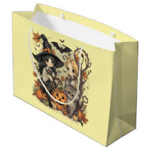 Bruxinhas Kawaii com Gatinho e Abóboras 