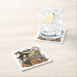 Bruxinhas Kawaii com Gatinho e Abóboras Underlägg Papper Kvadrat