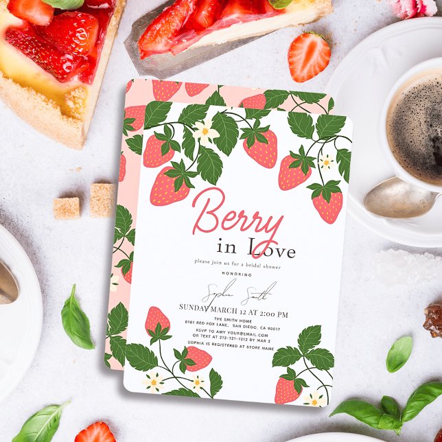 Bry i Kärlek Blommigt Strawberry Möhippa Inbjudningar (Skapare uppladdad)