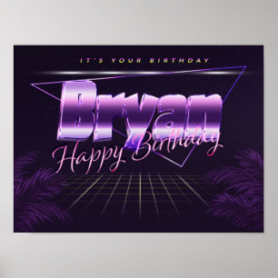 Bryan Namn Vorname lila retro Poster Geburtstag