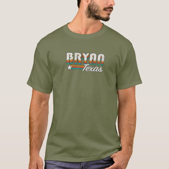 BRYAN TX/Bryan Texas Retro Rainbow Design T Shirt (Framsida)