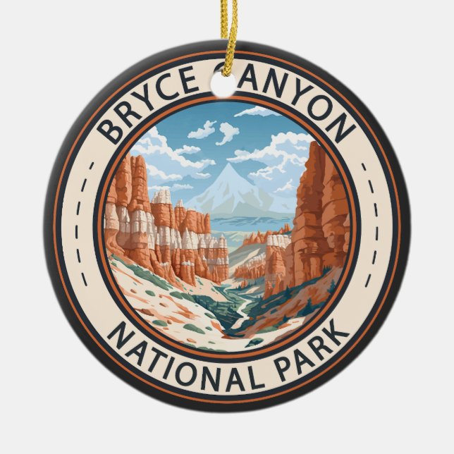 Bryce Canyon National Park Trail Illustration Art Julgransprydnad Keramik (Framsidan)