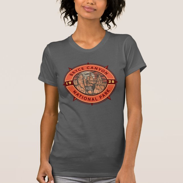 Bryce Canyon nationalpark Elk Retro Compass T Shirt (Framsida)