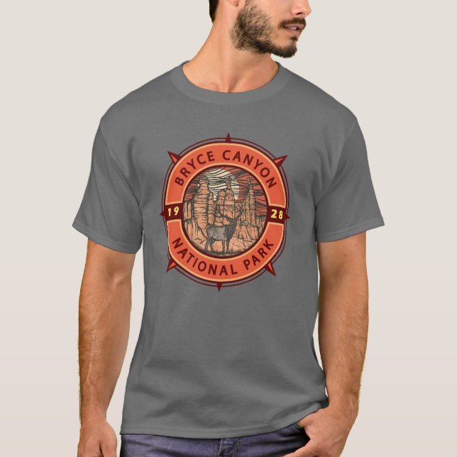 Bryce Canyon nationalpark Elk Retro Compass T Shirt (Framsida)