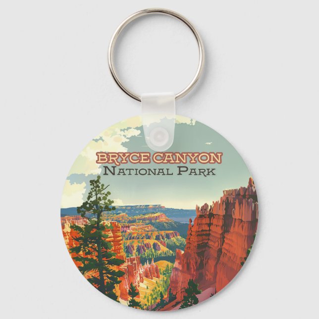 Bryce Canyon nationalpark Utah Hoodoo Retro Nyckelring (Framsida)
