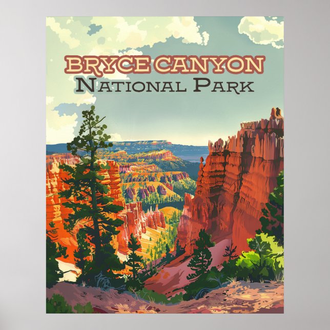 Bryce Canyon nationalpark Utah Hoodoo Retro Poster (Framsidan)