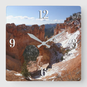 Bryce Canyon Natural Bridge Snowy Ligcape Photo Fyrkantig Klocka