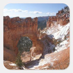 Bryce Canyon Natural Bridge Snowy Ligcape Photo Fyrkantigt Klistermärke