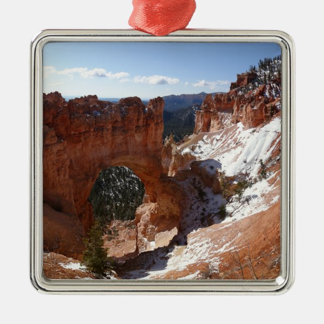 Bryce Canyon Natural Bridge Snowy Ligcape Photo Julgransprydnad Metall (Framsidan)