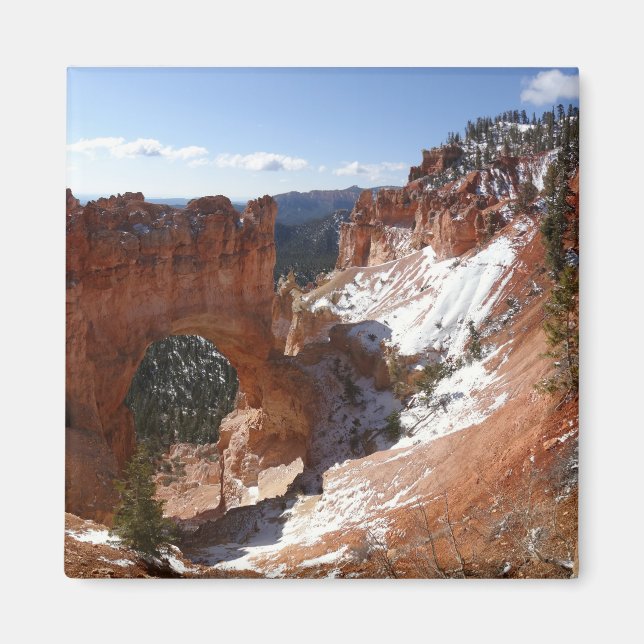 Bryce Canyon Natural Bridge Snowy Ligcape Photo Magnet (Framsidan)