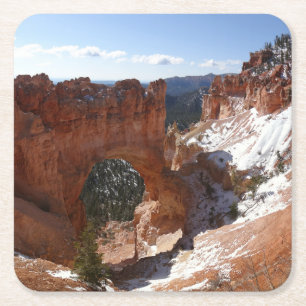 Bryce Canyon Natural Bridge Snowy Ligcape Photo Underlägg Papper Kvadrat