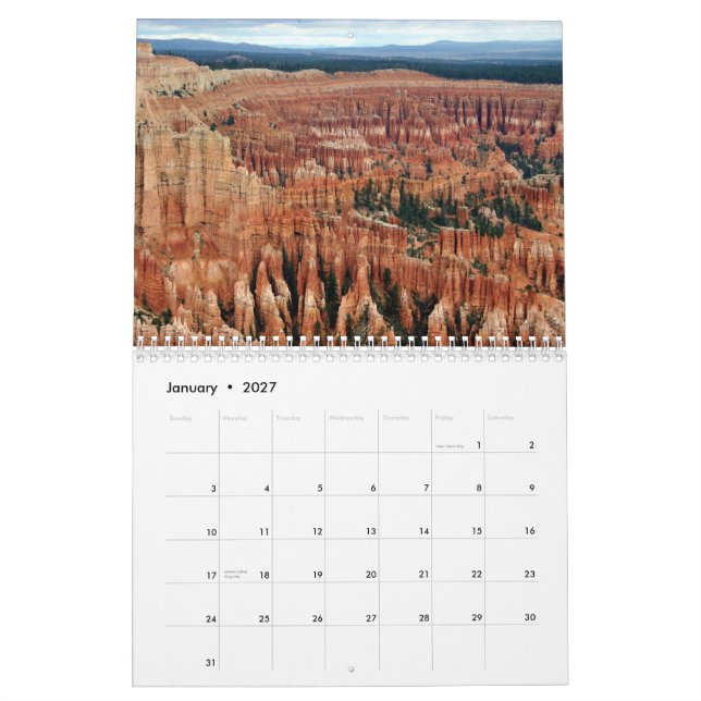BRYCE-KANJON KALENDER (Jan 2027)