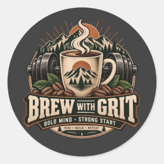 Brygg Med Grit Vintage Kaffe Fitness Styrka Runt Klistermärke