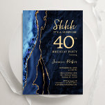 Brygga blå Guld Agate Surprise 40:e födelsedagen Inbjudningar<br><div class="desc">Flottblått och guld agerade 40-årsjubileum. Elegantens moderna utformning med royal blue water agate marble geode-bakgrund,  faux glitter guld och typography-skript. Trendig inbjudan-kortets perfekt för en snyggt kvinnor i firande. Skrivna Zazzle-inbjudningar eller digital utskrivbar mall för omedelbar nedladdning.</div>