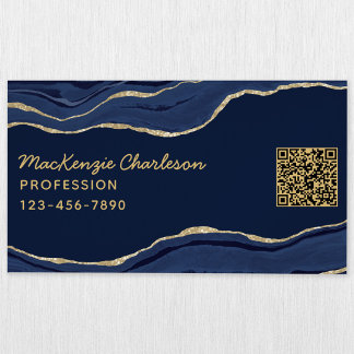 Brygga blå marble Agate Guld Glitter QR-kod Geode Magnetiska Visitkort