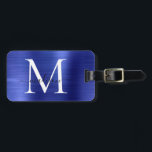 Brygga blå monogram, Metall Girly-skript Namn Bagagebricka<br><div class="desc">Märkrn Namn Cute Bag  för marin blå monogram,  Metall Girly Script</div>