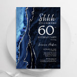 Brygga blå Silver-agat - 60:e födelsedag Inbjudningar<br><div class="desc">Tunga blått och silver agerade 60 födelsedagsfest inbjudan. Elegantens moderna utformning med royal blue water agate marble geode-bakgrund,  faux glitter silver och typography-skript. Trendig inbjudan-kortets perfekt för en snyggt kvinnor i firande. Skrivna Zazzle-inbjudningar eller digital utskrivbar mall för omedelbar nedladdning.</div>