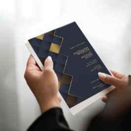 Brygga blått och Guld Geometric Bröllop Inbjudningar