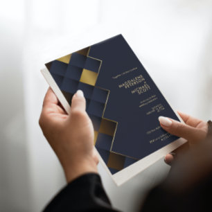 Brygga blått och Guld Geometric Bröllop Inbjudningar