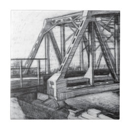 Brygga gamla pencilart, svart och vitt kakelplatta