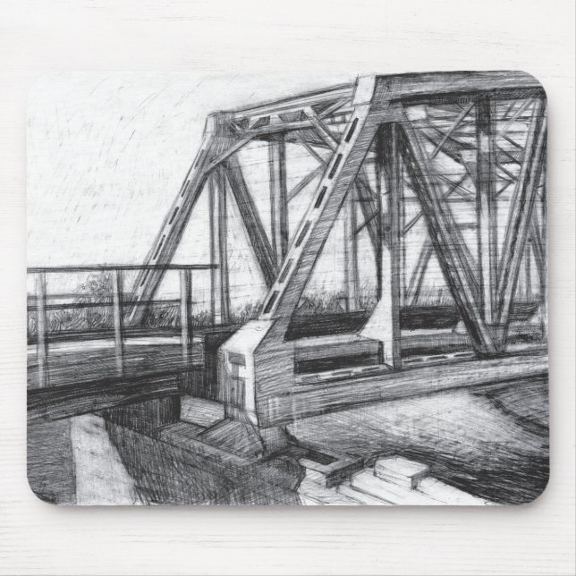 Brygga gamla pencilart, svart och vitt musmatta (Framsidan)