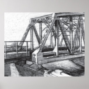 Brygga gamla pencilart, svart och vitt poster