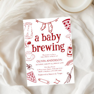 brygga kaffe handritade klotter baby shower inbjudningar