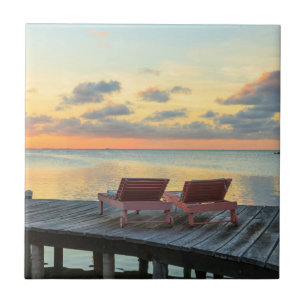 Brygga med utsikt över havet, Belize Kakelplatta