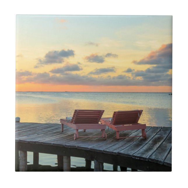 Brygga med utsikt över havet, Belize Kakelplatta (Framsidan)