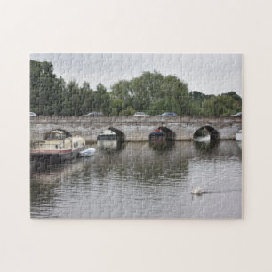 Brygga och båtar vid floden Avon, Stratford UK Pussel