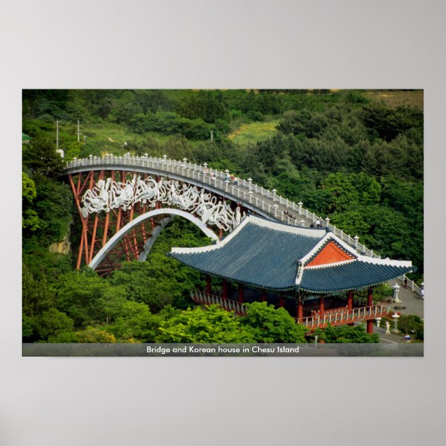 Brygga och koreanska hus på Chesu Island Poster (Framsidan)