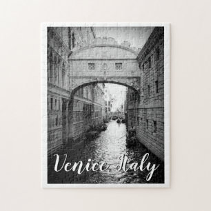 Brygga över Sighs Venice Italien Black & White Pho Pussel