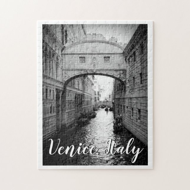 Brygga över Sighs Venice Italien Black & White Pho Pussel (Vertikal)